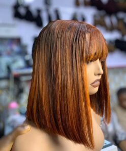 Orange Highlite Bone Straight Fringe Closure Wig 10"(Human Hair Blend)